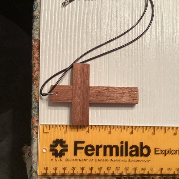 Simple Handcrafted Natural Wooden Cross Necklace 24” - Picture 5 of 5
